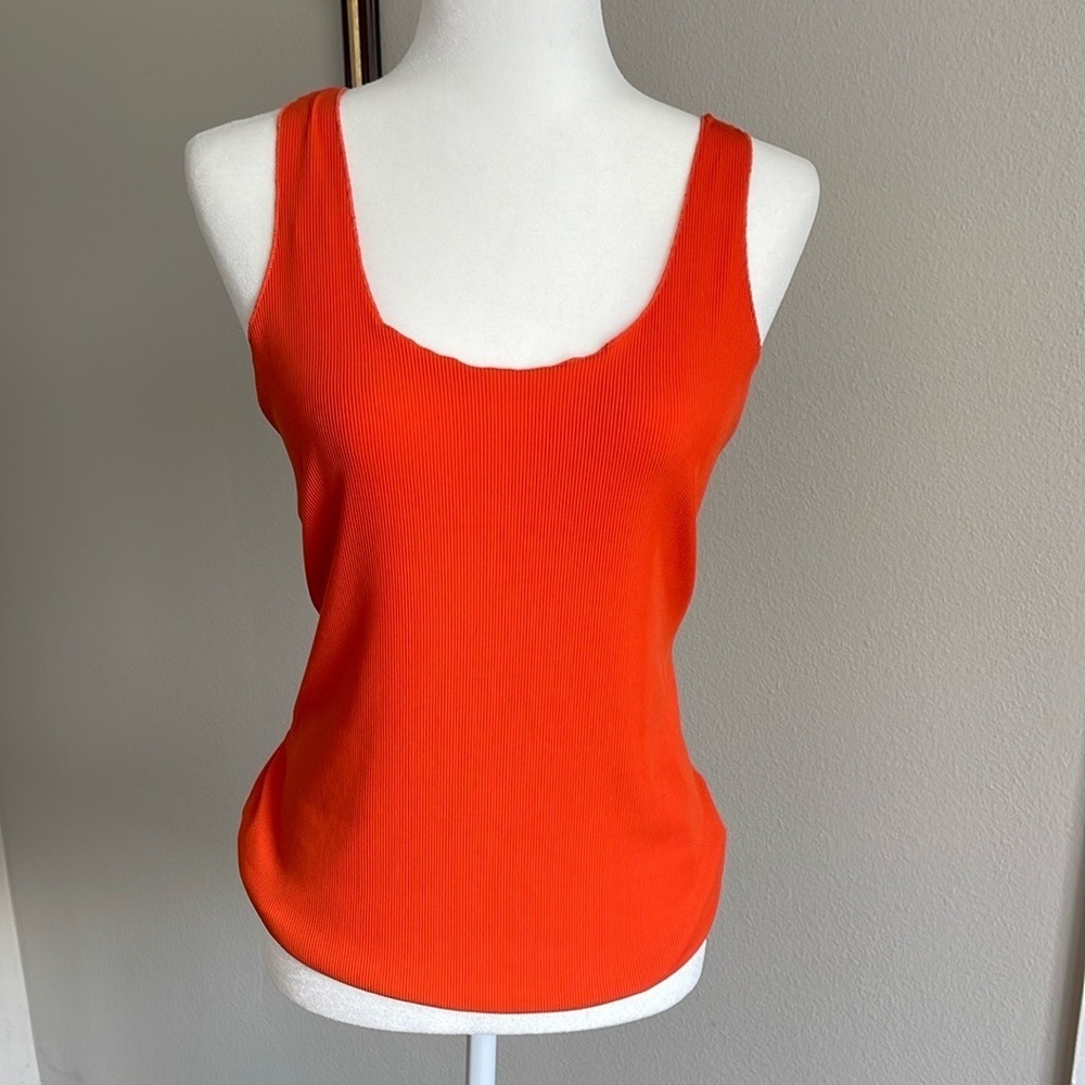 Zara Women's Orange Ribbed Sleeveless Top Size L